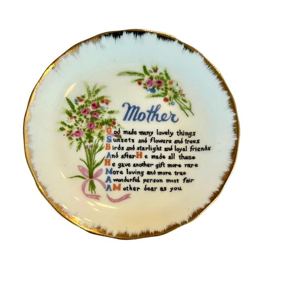 Miniature Vintage Porcelain Cup & Saucer “Mother” w/ Poem Japan - Picture 2 of 4